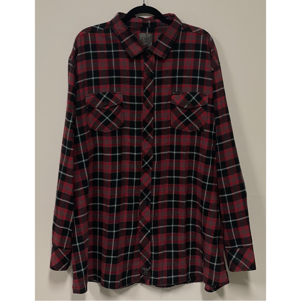 Men's Kani Jeans Plaid Button Down Flannel Shirt Red & Black Big & Tall Size 3X